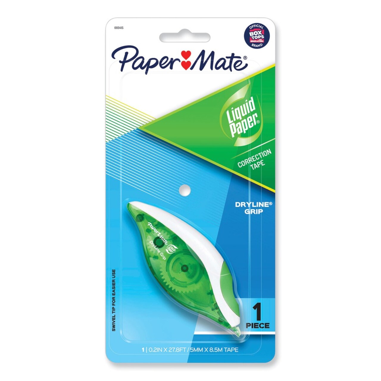 Paper Mate Liquid Paper 0.2 in. x 335 in. DryLine Grip Non-Refillable Correction Tape - Gray/Green Applicator
